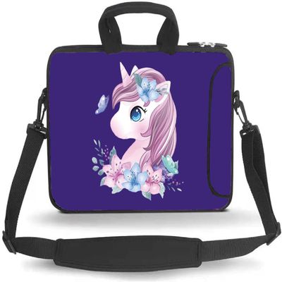 14 15 15.4 15.6 inch Messenger Bag Carrying Case Sleeve with Handle Accessory Pocket Fits 14 to 15-Inch Laptops/Notebook/Ebooks/Kids Tablet/Pad(Purple Unicorn)