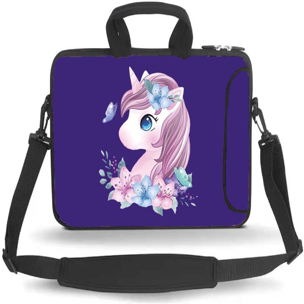 14 15 15.4 15.6 inch Messenger Bag Carrying Case Sleeve with Handle Accessory Pocket Fits 14 to 15-Inch Laptops/Notebook/Ebooks/Kids Tablet/Pad(Purple Unicorn)