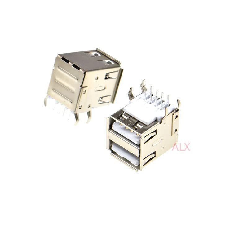 10PCS Double USB 2.0 Type A Female Jack Socket Connector USB-A 4PIN 90 Degrees Right Angle for PCB
