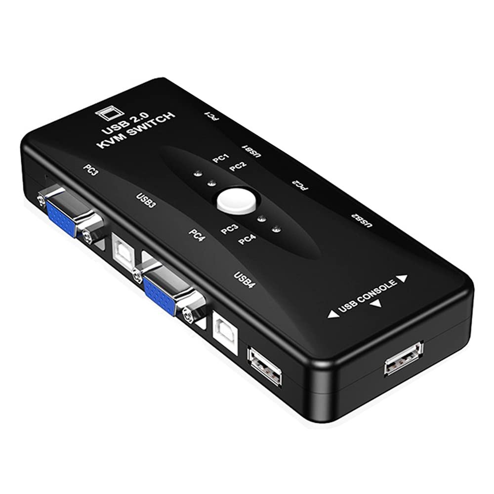 GOLDEN BLUE 4 Port KVM Switches USB 2.0 VGA Splitter Switcher 4 in 1 Out VGA Splitter Box for Keyboard Mouse Monitor Connections