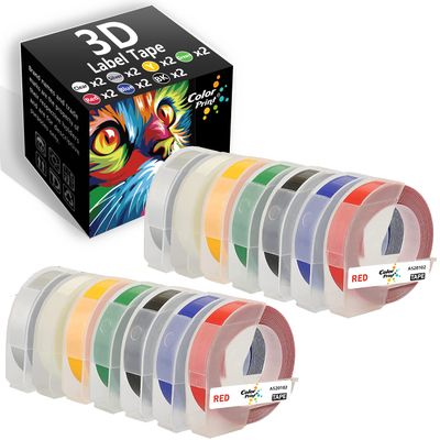 Colorprint Compatible Label Tape Replacement for Dymo 3D Embossing Plastic Label Maker for Organizer Xpress Pro, Motex,Omega Home, Junior Embosser Home,Office-Mate II Label Maker 14-Pack