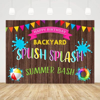 ABLIN 7x5ft Summer Pool Party Backdrop for Birthday Splish Splash Summer Bash Backyard Pool Party Decorations Wood Pennant Photography Background Pool Party Banner Props