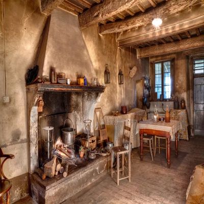 BELECO 7x5ft Fabric Rustic Old Kitchen Backdrop Rural Farmhouse Cabin Interior Fireplace Dining Table Western Tavern Inn Background Countryside Theme Party Decorations Photo Props