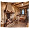 BELECO 7x5ft Fabric Rustic Old Kitchen Backdrop Rural Farmhouse Cabin Interior Fireplace Dining Table Western Tavern Inn Background Countryside Theme Party Decorations Photo Props view 4