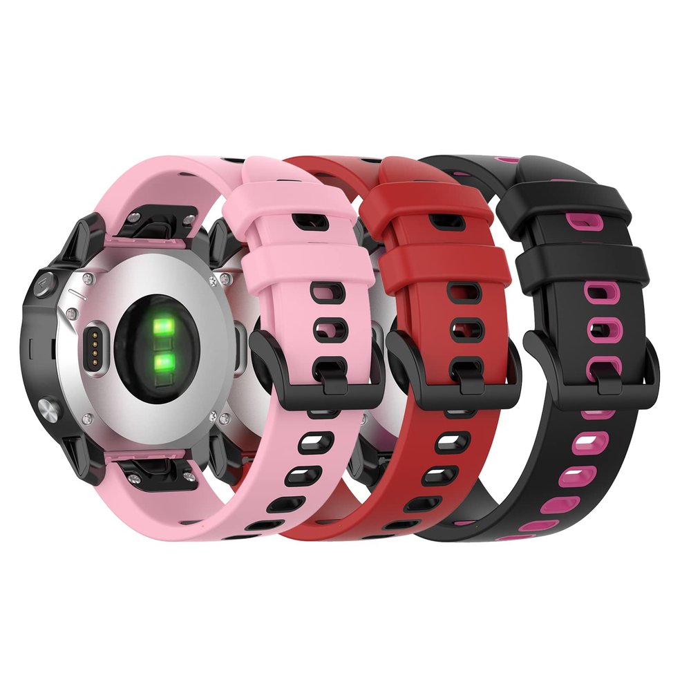 BabyValley Band intended for Garmin Fenix 7S/Fenix 6S/Fenix 6S Pro/Fenix 5S/Fenix 5S Plus Sport Silicone Replacement Watch Strap, 20mm Silicone Watch Band Repalcement Smartwatches. (Pink+Red+Rose Red)