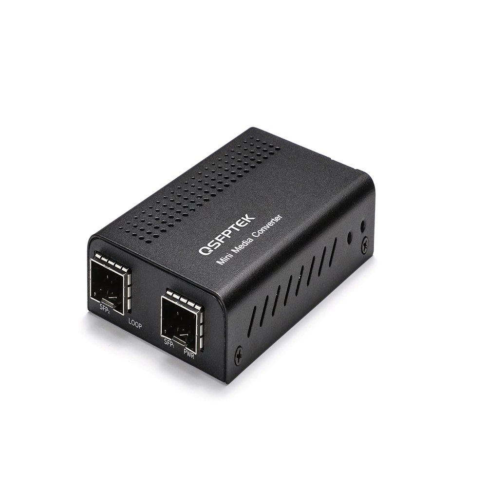 SFP+ Media Converter, Mini Unmanaged 1x 10GBase-X to 1x 10GBase-X 2X Open SFP+ Slots, 10Gigabit 10G SFP+ to SFP+ Fiber to Fiber Media Converter, DC 5~12V, Without Transceivers