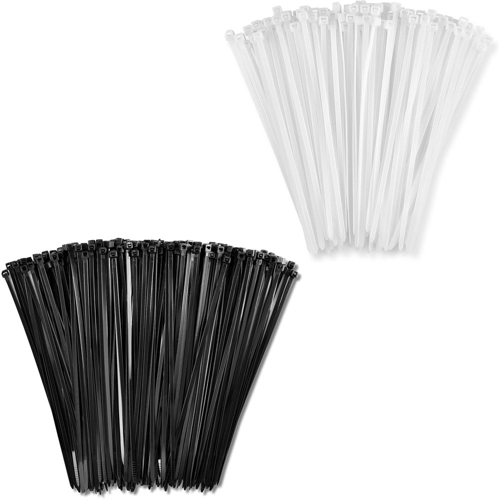 8" White Zip and 8" Zip Cable Ties (1000 Pack), 40lbs Tensile Strength - Heavy Duty, Self-Locking Premium Nylon Cable Wire Ties for Indoor and Outdoor by Bolt Dropper