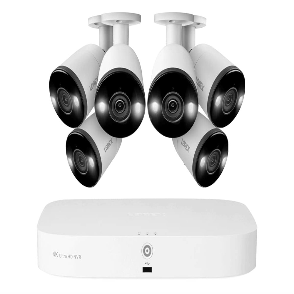 Lorex 4K 8-Channel 2TB Wired NVR System with Smart Deterrence and Smart Motion Detection Cameras 6 Cam