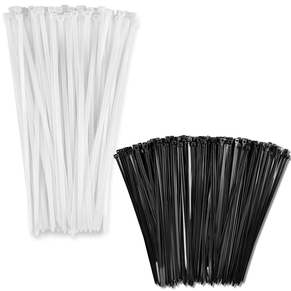 Bolt Dropper 11" White Zip Cable Ties (1000 Pack), 50lbs and 8" (1000 Pack), Up To 40lbs Tensile Strength - Heavy Duty Black, Self-Locking Premium Nylon Wire