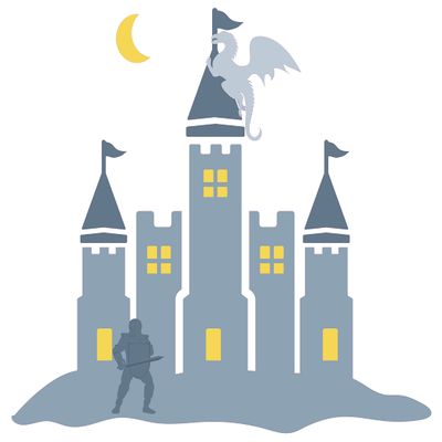 Adhesive Multicolored 21" x 28" Medieval Castle Night Sky Decoration Knight and Legendary Dragon Battle Scene Design Vinyl Kids Bedroom Wall Decal - Home Living Room Wall Dcor Sticker