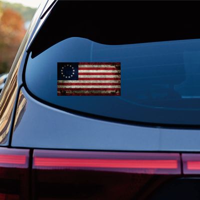 Betsy Ross Flag Decal Vinyl Sticker Car Laptop 1777-1795 American Subdued Distressed B Reflective Glossy Choose Size (16'' x 8.4" (40.6cm x 21.4cm), Reflective)