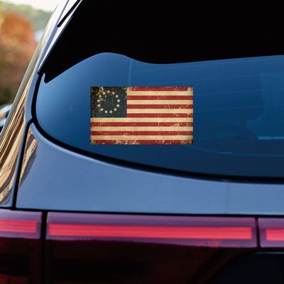 Betsy Ross Flag Decal Vinyl Sticker Car Laptop 1777-1795 American Subdued Distressed C Reflective Glossy Choose Size (10'' x 5.6" (25.4cm x 14.3cm), Glossy)