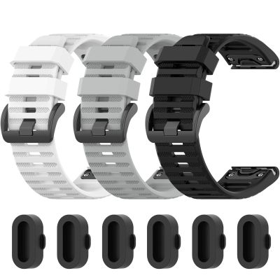 Lijinlan Compatible with Fenix 7X Band with Dust Plugs 26mm Easy-fit Soft Silicone Watch Band Replacement for Fenix 5X/Fenix 5X Plus/Fenix 3/Fenix 6X/7X Smartwatches Accessories (White,Gray,Black)