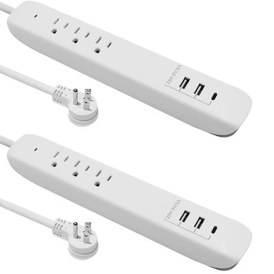 Power Strip Surge Protector Flat Plug with USB C, 25W Fast Charging, 3 Outlets, 2 USB Ports, USB C Port, Extension Cord 4ft, Charging Station 2 Pack, White Micmi