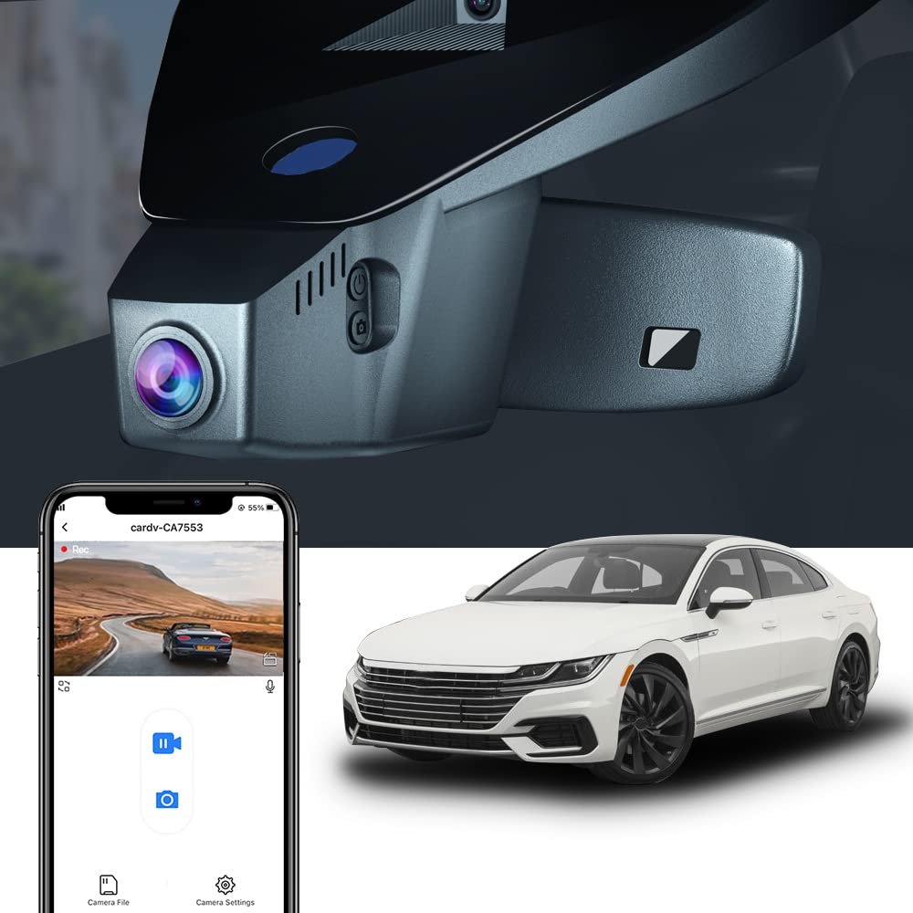 Fitcamx 4K Dash Cam Suitable for VW Arteon 2019-2024 SE SEL Premium R-line 4motion, Integrated Look, 2160P UHD Video, Loop Recording, Built-in WiFi & APP, Parking Sensor, Easy to Install, 64GB Card