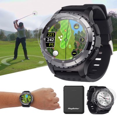 SkyCaddie LX5C Golf GPS Watch - Touchscreen Golf Range Finder Smartwatch w/Ceramic Bezel, 35K Courses, IntelliGreen, & Digital Scorecard - Power Bundle with LX5C Screen & PlayBetter Portable Charger