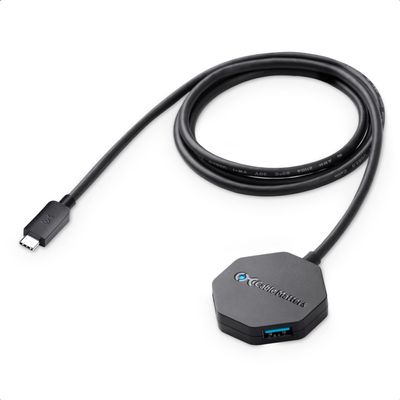 Cable Matters Ultra Mini 4 Port USB C Hub with Long 4 ft Extension Cable Tail (USBC to USB Hub, USBC Dock Long Cord) in Black - Thunderbolt 4 / USB4 / Thunderbolt 3 Port Compatible