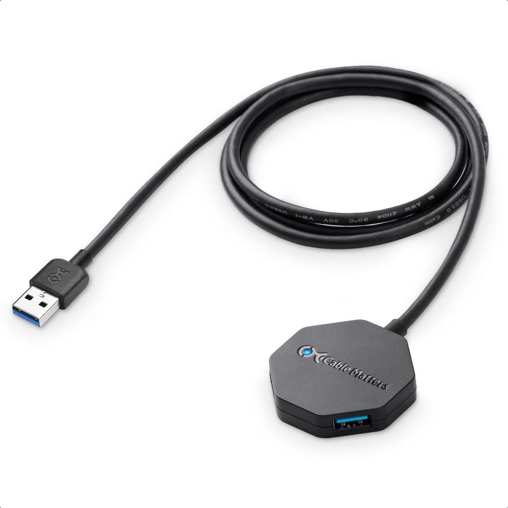 Cable Matters Ultra Mini 4 Port USB Hub with Long 4 ft Extension Cable Tail, USB 3.0 Hub with Multiple Ports for Up to 5Gbps Data Transfer Rate, Black
