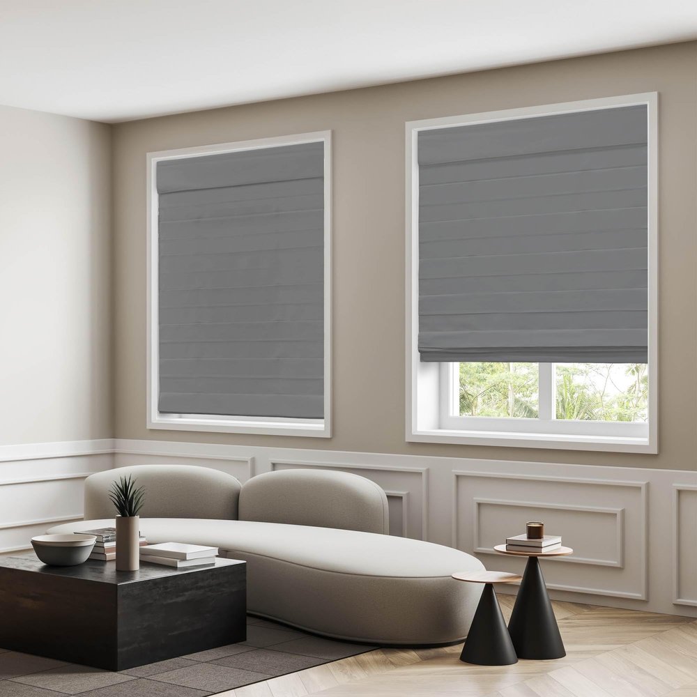 DEZ FURNISHINGS Cordless Room Darkening Classic Roman Shade, 35" W x 64" H, Gray