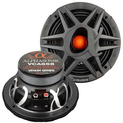 Alphasonik 1 Pair of VCA658 VENUM PRO Series 6.5" 1400 Watts Max 350 Watts RMS Mid-Range Car Audio Speaker 8-Ohm Proprietary Grille, Cast Basket, Cloth Surround, Non Pressed Paper Cone, Ferrite Magnet