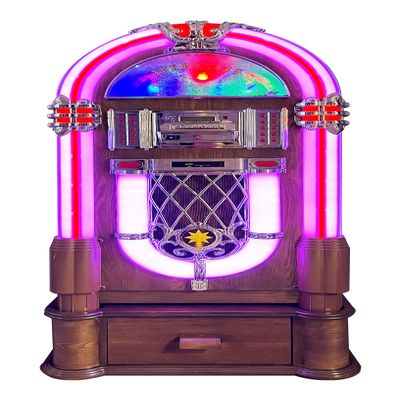 Arkrocket Full Size Jukebox Vinyl Record Player Bluetooth USB SD CD Player Radio Retro Turntable Classic Jukebox (Taurus II + Stand - Oak)