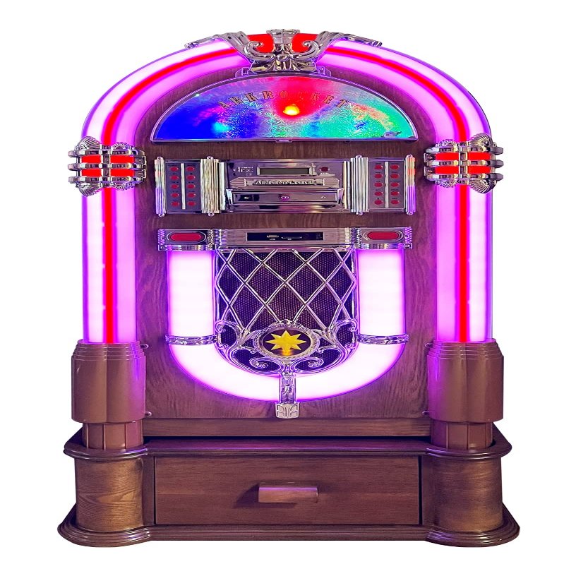 Arkrocket Full Size Jukebox Vinyl Record Player Bluetooth USB SD CD Player Radio Retro Turntable Classic Jukebox (Taurus II + Stand - Oak)