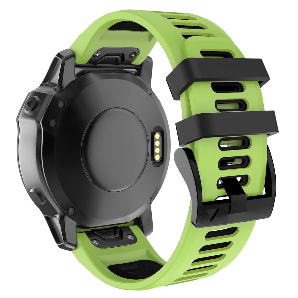 OVERSTEP Compatible with Fenix 6X Watch Band 26mm QuickFit Silicone Strap for Garmin Fenix 7X/Fenix 6X Pro/Fenix 5X/Fenix 5X Plus/Descent Mk2, Mk2i Smartwatch(Green-Black)