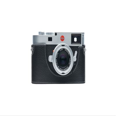 BolinUS For Leica M11 Camera Case, Handmade Genuine Real Leather Half Camera Case Bag Cover for Leica M11 Camera Bottom Opening Version + Hand Strap (Black A)