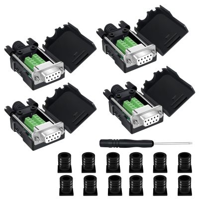 YIOVVOM DB9 Breakout Connector,DB9 Solderless RS232 D-SUB Female Serial Adapters 9-Pin Port White Adapter to Terminal Connector Signal Module with case Set of 4