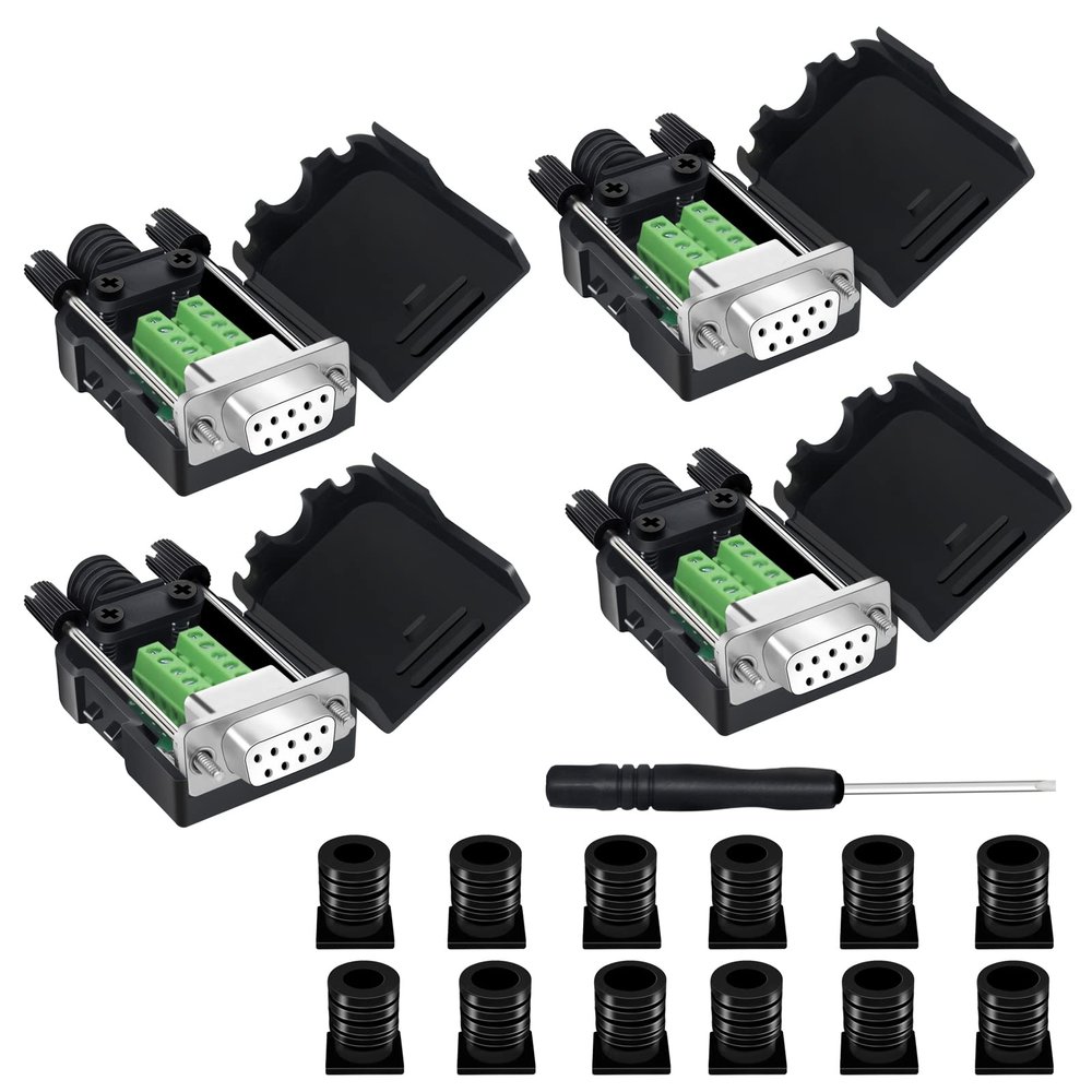 YIOVVOM DB9 Breakout Connector,DB9 Solderless RS232 D-SUB Female Serial Adapters 9-Pin Port White Adapter to Terminal Connector Signal Module with case Set of 4