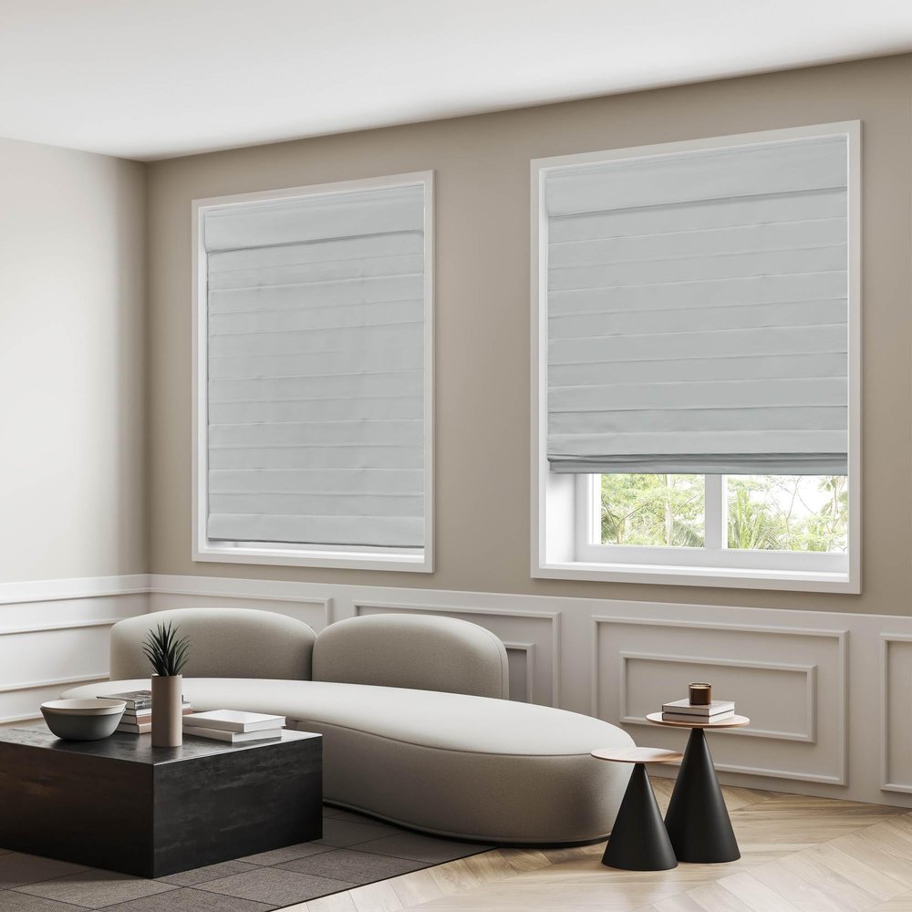 DEZ FURNISHINGS Cordless Room Darkening Classic Roman Shade, 36" W x 64" H, Light Gray