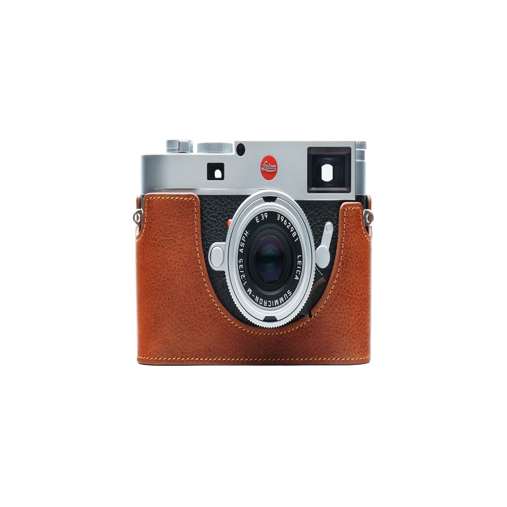 BolinUS For Leica M11 Camera Case, Handmade Genuine Real Leather Half Camera Case Bag Cover for Leica M11 Camera Bottom Opening Version + Hand Strap (Brown)