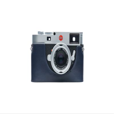 BolinUS For Leica M11 Camera Case, Handmade Genuine Real Leather Half Camera Case Bag Cover for Leica M11 Camera Bottom Opening Version + Hand Strap (Blue)