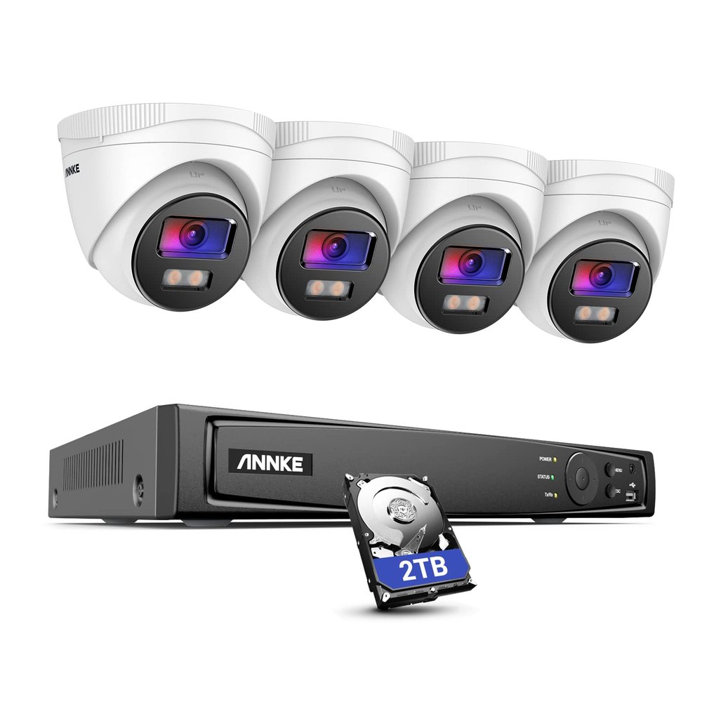 ANNKE NCK400 4MP PoE Security Camera System, 8CH 4K NVR and 4Pcs 4MP Turret IP Security Cameras with Full Color Night Vision, Motion Detection, 120dB WDR, IP67 Weatherproof, 2TB HDD Included