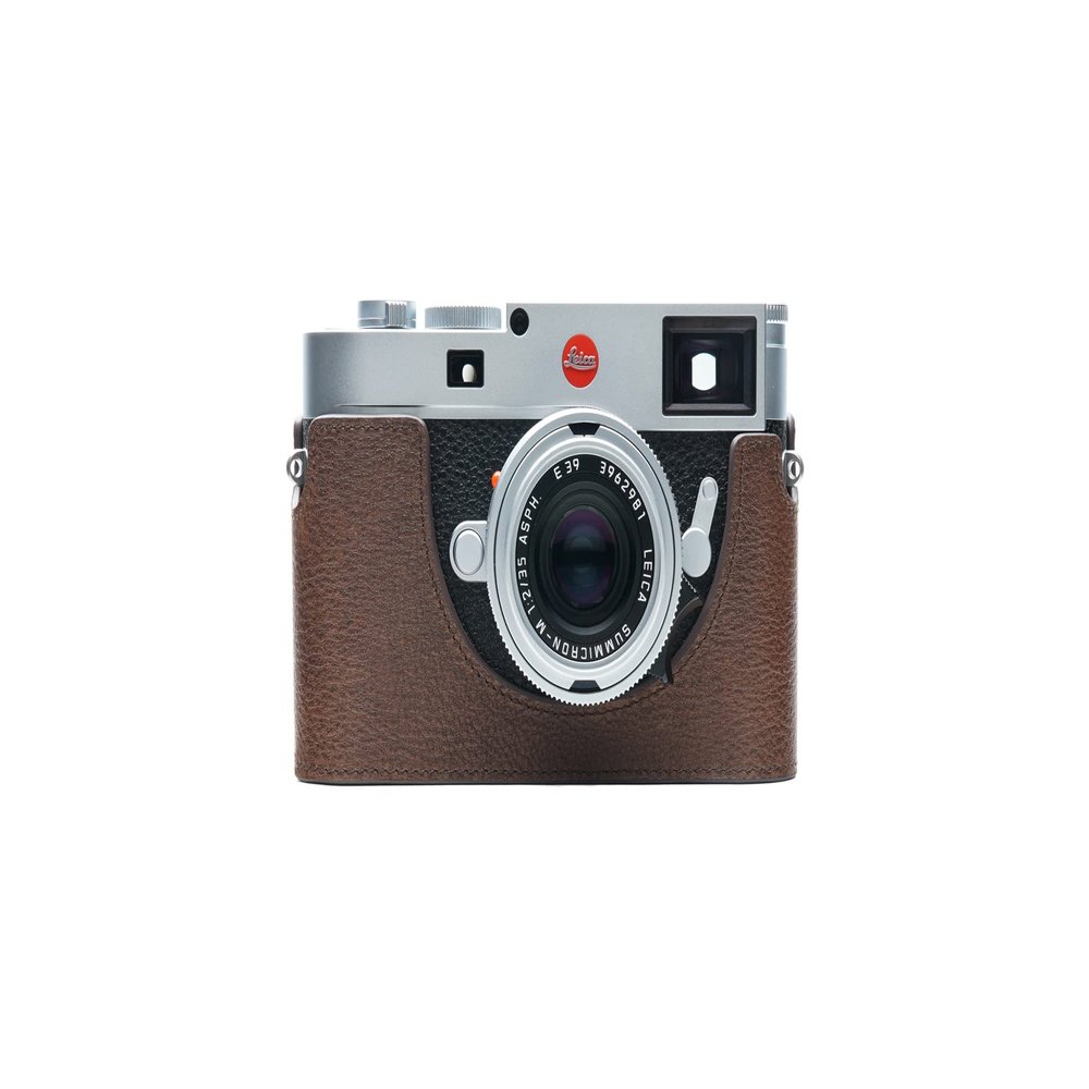 BolinUS For Leica M11 Camera Case, Handmade Genuine Real Leather Half Camera Case Bag Cover for Leica M11 Camera Bottom Opening Version + Hand Strap (Coffee)