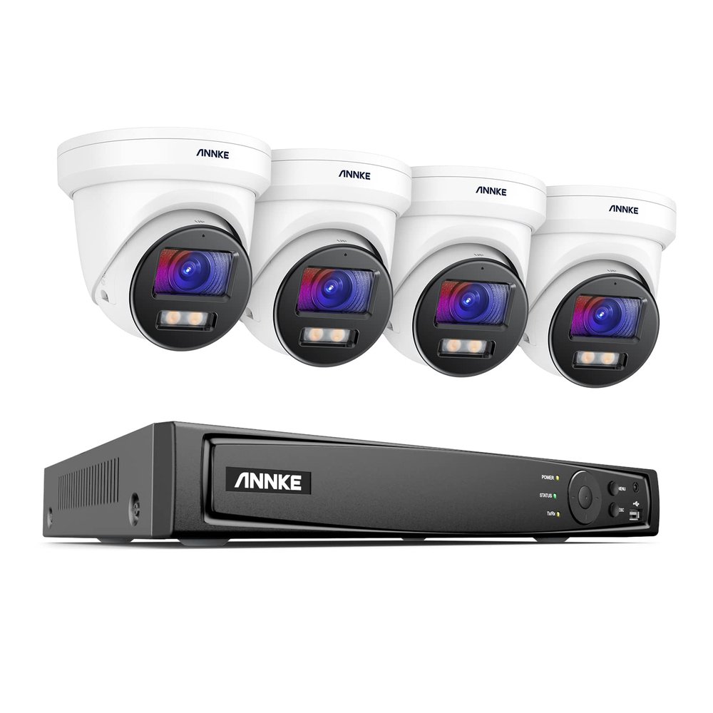 ANNKE NCK800 4K Security PoE Camera System with Full Color Night Vision, 8CH 4K NVR with 4pcs 8MP H.265+ PoE IP Turret Cameras, AI Human Detection, 130dB WDR &3D DNR, IP67 Weatherproof(NO HDD)