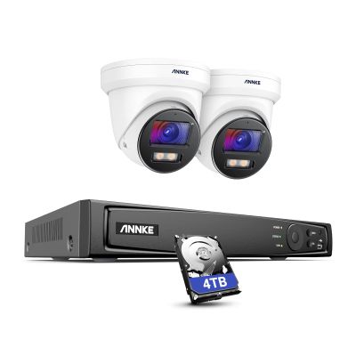 ANNKE NCK800 4K Security Camera System with 8MP Full Color Night Vision, 2pcs H.265+ PoE Wired Turret 4K Cameras with AI Human Detection, 8CH NVR Recorder with 4TB HDD for 24/7 Video Recording