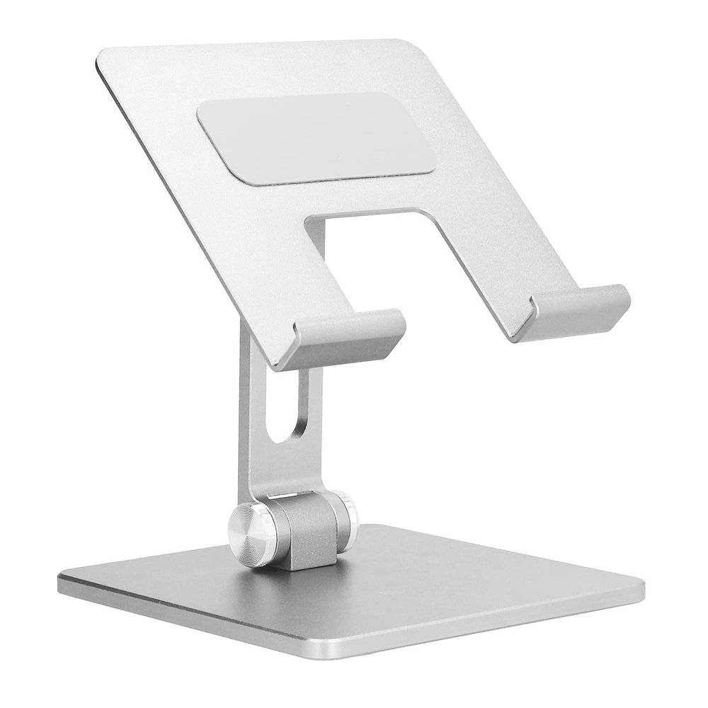 Tablet Stand Holder Adjustable Foldable Aluminium Desktop iPad Stand, Desktop Tablet Mount Compatible with iPad Pro 12.9, Mini, Air, Surface Pro, E-Reader, Phones (Silver)