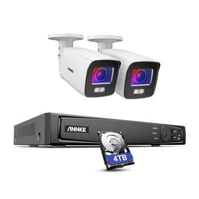 ANNKE NCK800 4K Security Camera System with 8MP Full Color Night Vision, 2pcs H.265+ PoE Wired Bullet 4K Cameras with AI Human Detection, 8CH NVR Recorder with 4TB HDD for 24/7 Video Recording