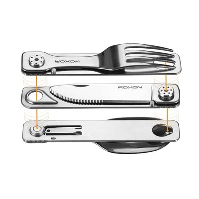 ROXON 3-in-1 Knife Spoons Fork With Case- Magnetic Folding Stainless Steel Camping Utensils Set - EDC Portable Lightweight Cutlery for Hiking Backpacking Travel Lunchbox Outdoor Silverware Essentials