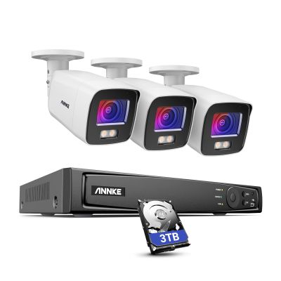 ANNKE NCK800 4K Security Camera System with 8MP Full Color Night Vision, 3pcs H.265+ PoE Wired Bullet 4K Cameras with AI Human Detection, 8CH NVR Recorder with 3TB HDD for 24/7 Video Recording