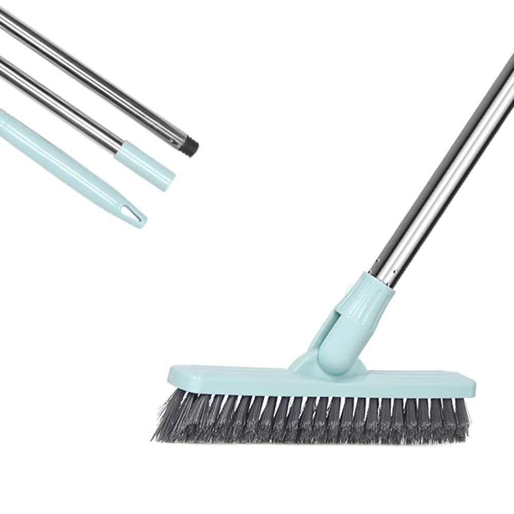 LandHope Tile Grout Brush Crevice Floor Scrub Brush 120Rotatable Bathtub Clean Tool 9.06inches Wide 50inches Long Handle Grout Scrubber Indoor Kitchen Push Broom for Hard to Reach Areas Lengthen