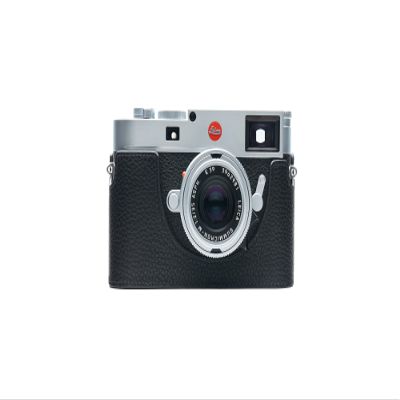 BolinUS For Leica M11 Camera Case, Handmade Genuine Real Leather Half Camera Case Bag Cover for Leica M11 Camera Bottom Opening Version + Hand Strap (Black B)
