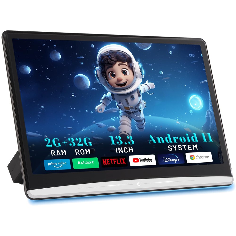 13.3 Inch Android 11 Car Headrest Video Player 2G+32G, Rear Seat Car TV with 4K IPS Touch Screen, Car Entertainment System Supports Wireless Phone Mirror Link, HDMI in/Out, Bluetooth, FM, USB