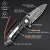 AUBEY Damascus Pocket Knife for Men, Forged 2.95" VG10 Damascus Steel Folding Knife with Sheath, Rain-drop Blade, Stainless Steel Handle, EDC Knife for Camping view 3