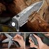 AUBEY Damascus Pocket Knife for Men, Forged 2.95" VG10 Damascus Steel Folding Knife with Sheath, Rain-drop Blade, Stainless Steel Handle, EDC Knife for Camping view 4