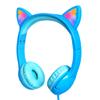 Olyre Kids Headphones with Sharing Port and Microphone, Girls Boys Headphone LED Cat Ears 85dB Volume Limited for Children/Toddler Wired On Ear for Tablets/E-Readers/Online/School/Travel - Blue view 1