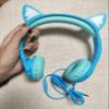 Olyre Kids Headphones with Sharing Port and Microphone, Girls Boys Headphone LED Cat Ears 85dB Volume Limited for Children/Toddler Wired On Ear for Tablets/E-Readers/Online/School/Travel - Blue view 4