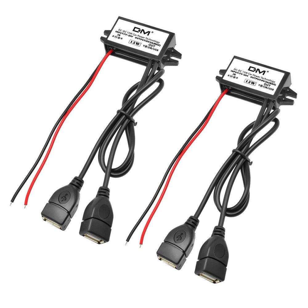 2-Pack DC 12V 20V to 5V 3A USB, Aideepen USB Female DC Converter Adapter Buck Module, for Car Power,Golf Cart Scooters, Motors and DIY(Dual USB Port)