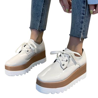 Bcshiye Women's Casual Summer Dressy Platform Sandals Fashion Square Toe Lace-up Working Walking Wedge Oxford Shoes